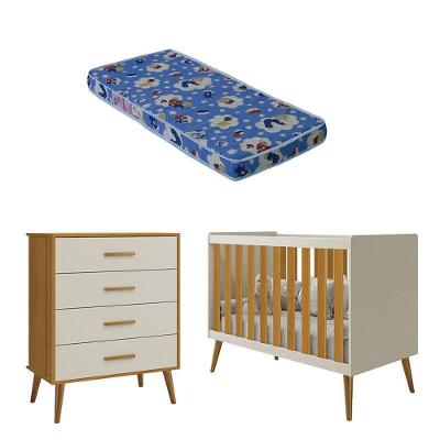 Berço Americano Infantil Isis MDF com Colchão Espuma Bege com Cômoda
