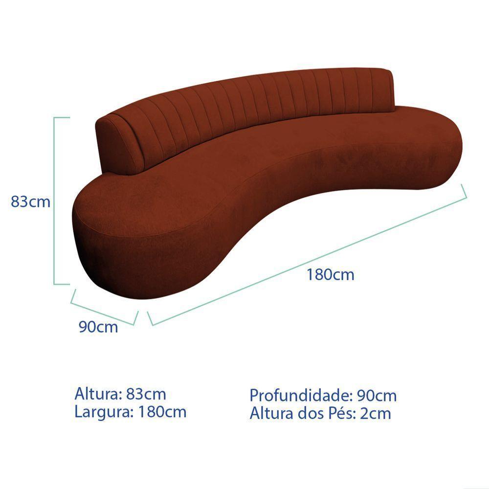 Divã Recamier Celeste Curvo Sala Estar Luxo 180cm Bouclé Terracota - 3