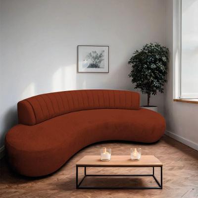 Divã Recamier Celeste Curvo Sala Estar Luxo 180cm Bouclé Terracota