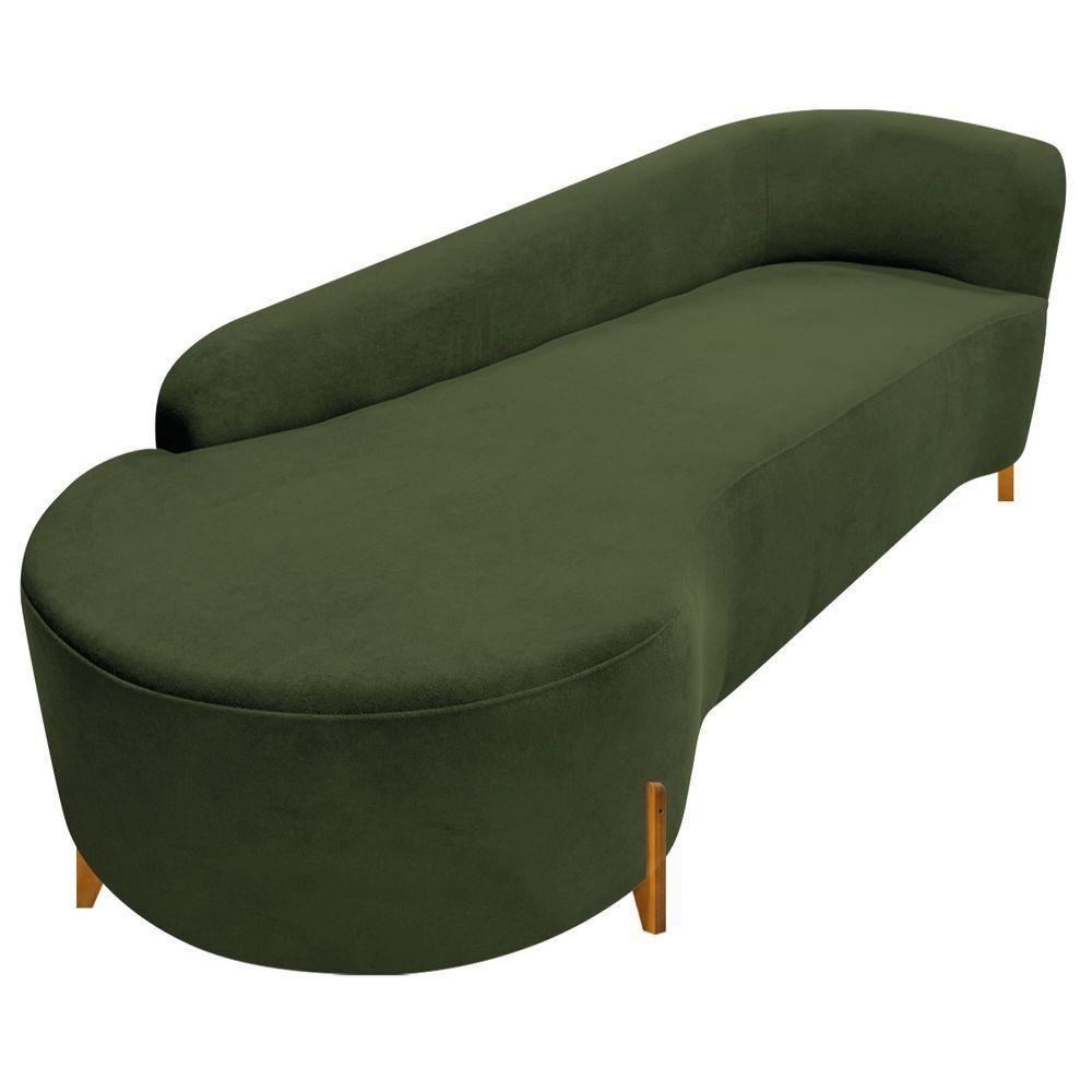 Divã Recamier Orgânico França 160cm Lado Esq Pés Madeira Linho Cor Verde - 2