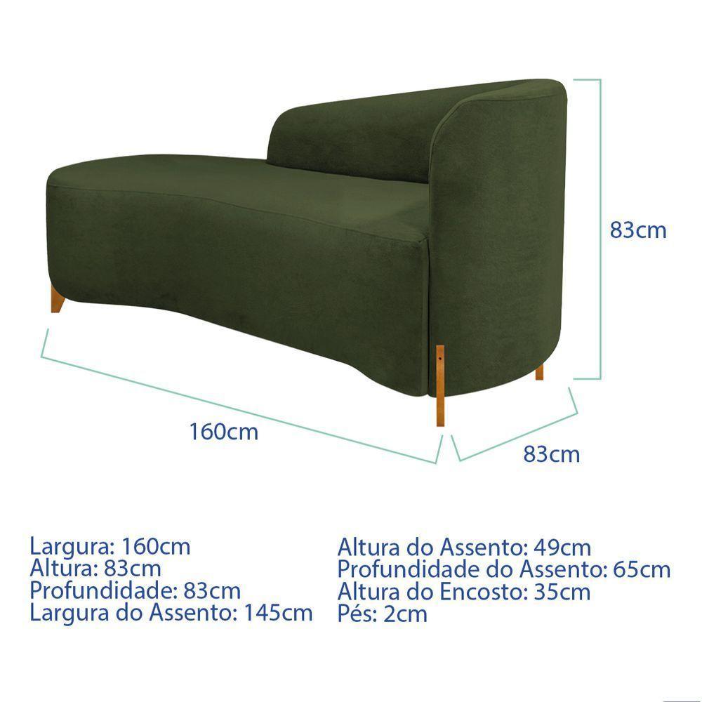 Divã Recamier Orgânico França 160cm Lado Esq Pés Madeira Linho Cor Verde - 5