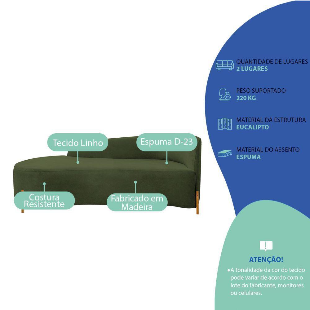 Divã Recamier Orgânico França 160cm Lado Esq Pés Madeira Linho Cor Verde - 6