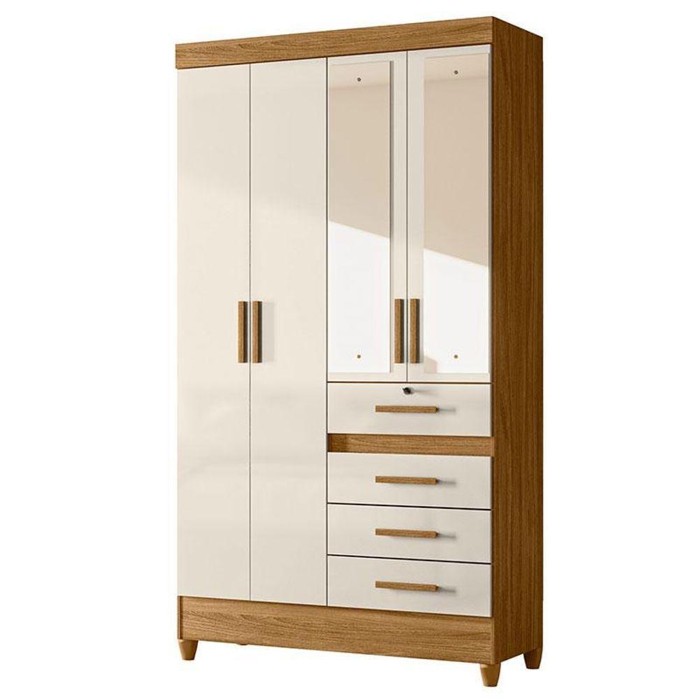 Guarda Roupa Solteiro Sobral Com Espelho E Cômoda Vênus Com Pés Freijó Off White - Moval - 2