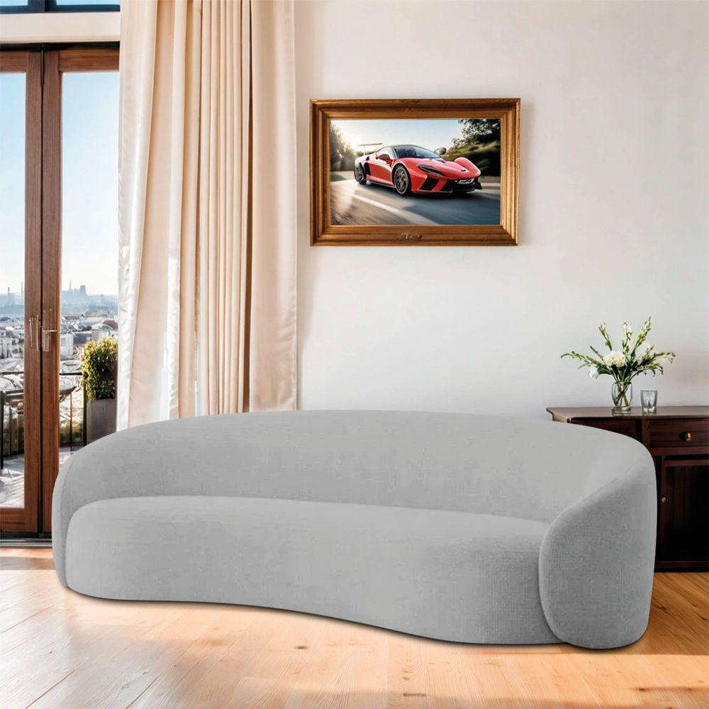 Sofá 2 Lugares Amore 160cm Orgânico Luxo Recepção Escritório Linho Cinza Claro - 2