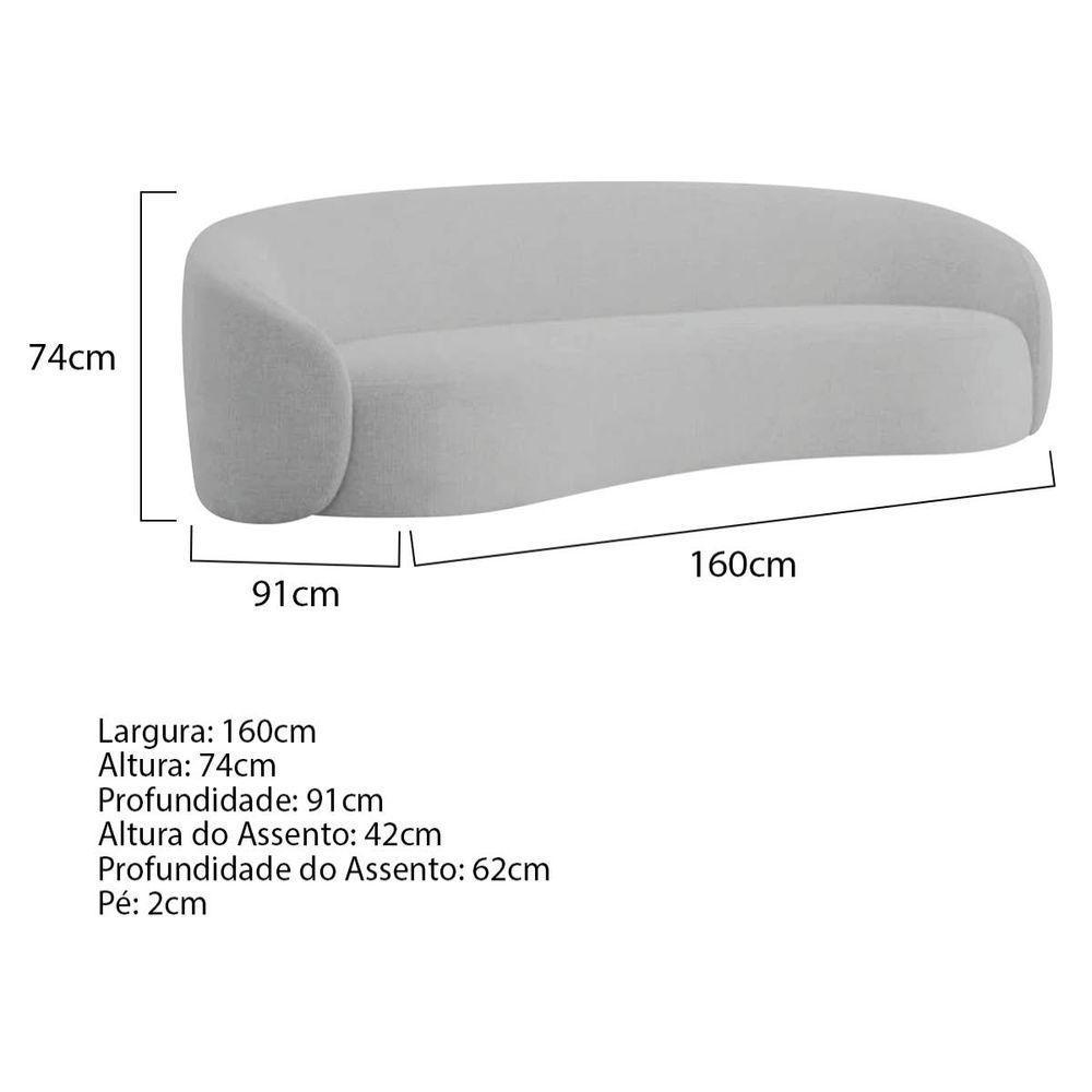 Sofá 2 Lugares Amore 160cm Orgânico Luxo Recepção Escritório Linho Cinza Claro - 6