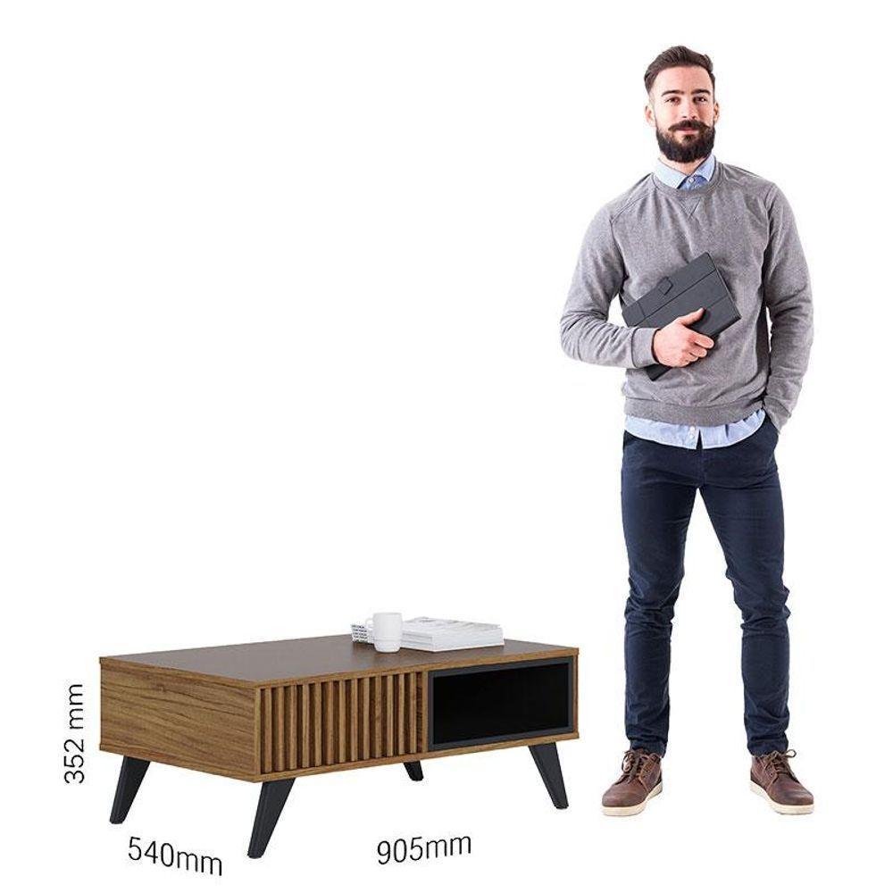 Mesa De Centro Jeri Noce Milano Preto Acetinado Com Aparador Para Sala Riviera Noce Milano - Colibri - 3