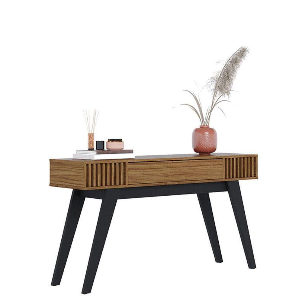 Mesa De Centro Jeri Noce Milano Preto Acetinado Com Aparador Para Sala Riviera Noce Milano - Colibri - 4