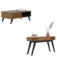 Mesa De Centro Jeri Noce Milano Preto Acetinado Com Aparador Para Sala Riviera Noce Milano - Colibri - 1