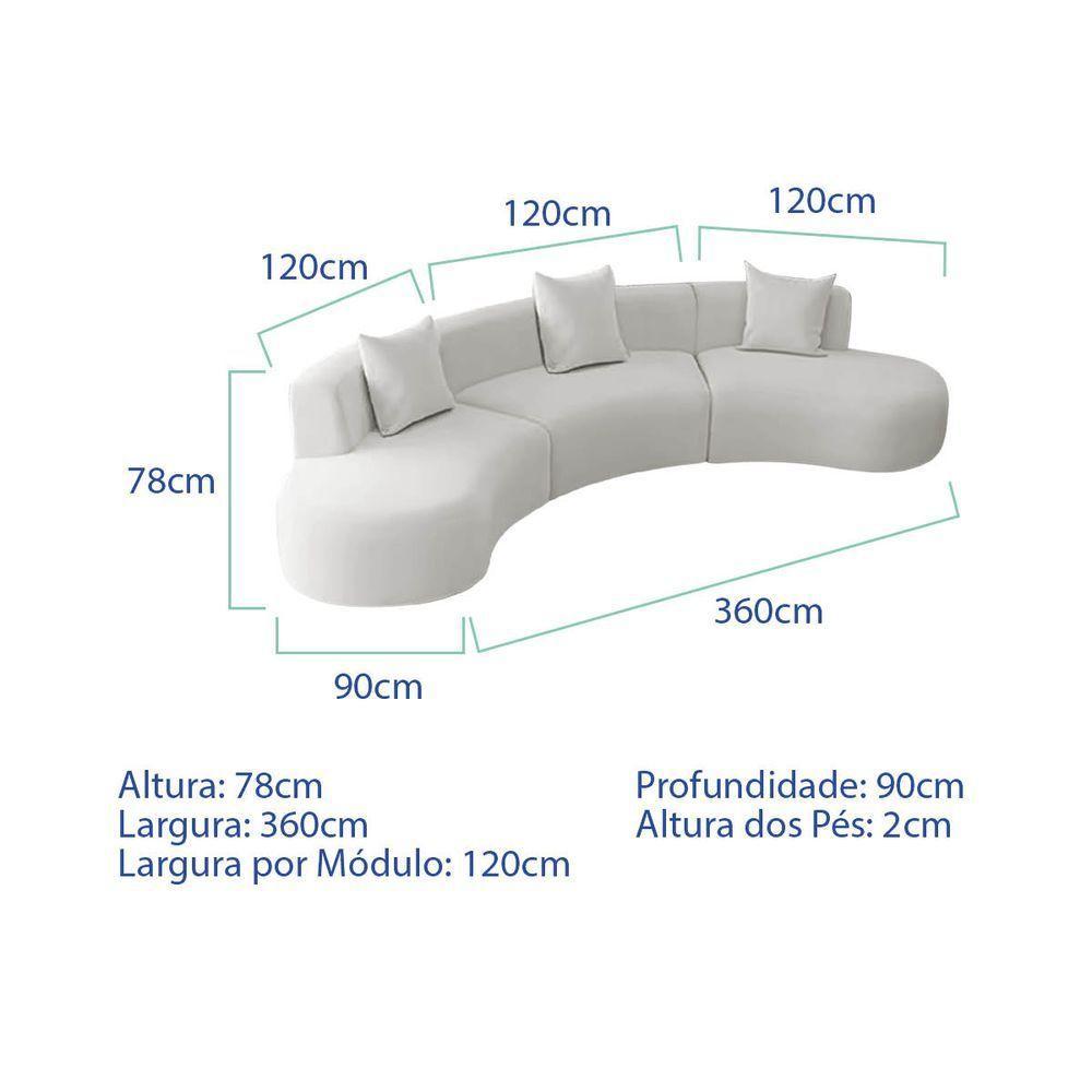 Kit Sofá Modular 4 Lugares 360cm Moderno Curvo Orgânico Duna Bouclé Branco - 2