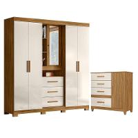 Guarda Roupa Solteiro Eldorado E Cômoda Vênus Com Pés Freijó Off White - Moval - 1