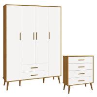 Cômoda Gaveteiro E Guarda Roupa Infantil 4 Portas Isis Branco Acetinado Savana - Reller - 1
