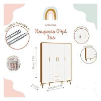 Cômoda Gaveteiro E Guarda Roupa Infantil 4 Portas Isis Branco Acetinado Savana - Reller - 2