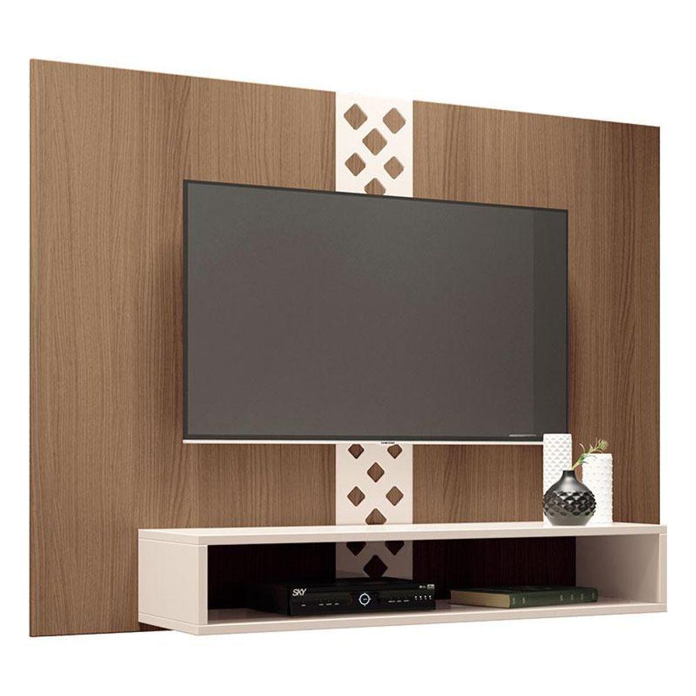 Painel Para Tv Home Suspenso Form Com Mesa De Centro Sky Com Tampo De Vidro Castanho Off White - Hb Móveis - 2