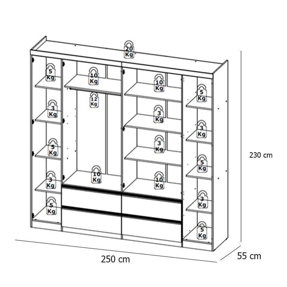 Guarda Roupa Casal Nobre 6 Portas Rustic Acetinado E Cabeceira Com Mesas De Cabeceira Formosa Glass Rustic- Thb - 4