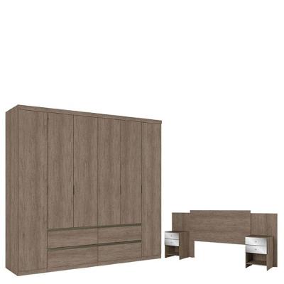 Guarda Roupa Casal Nobre 6 Portas Rustic Acetinado E Cabeceira Com Mesas De Cabeceira Formosa Glass Rustic- Thb