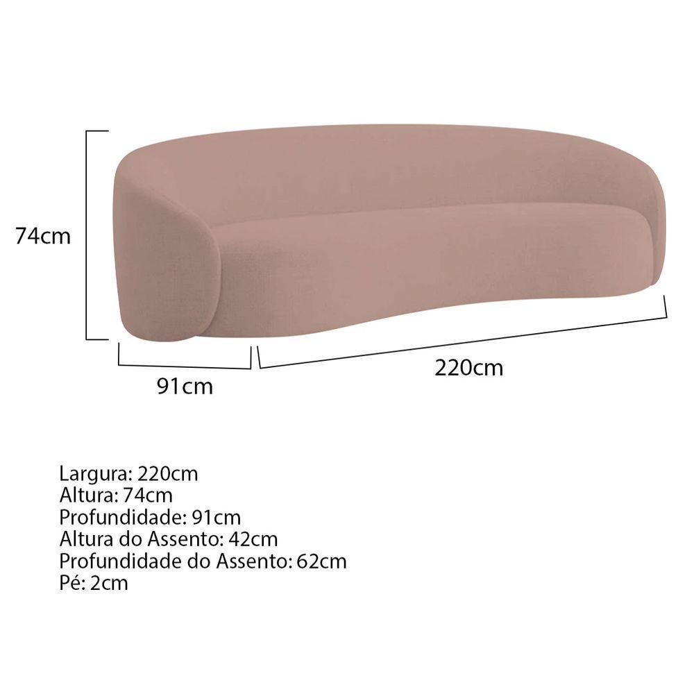 Sofá Orgânico Luxo Recepção 220cm Amore Linho Rosê - 3