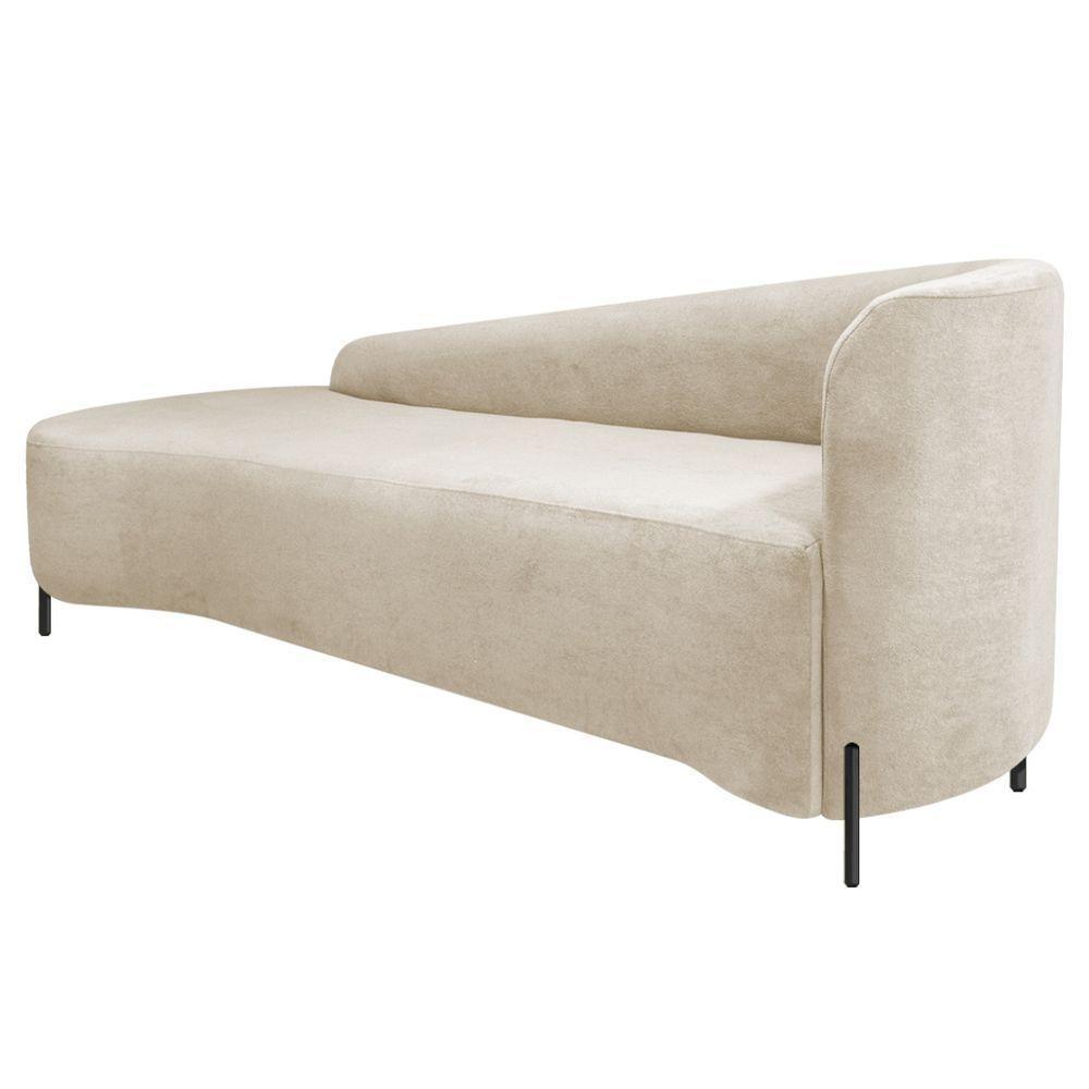 Divã Recamier Orgânico França 160cm Lado Esq Pés Metal Preto Linho Bege - 3