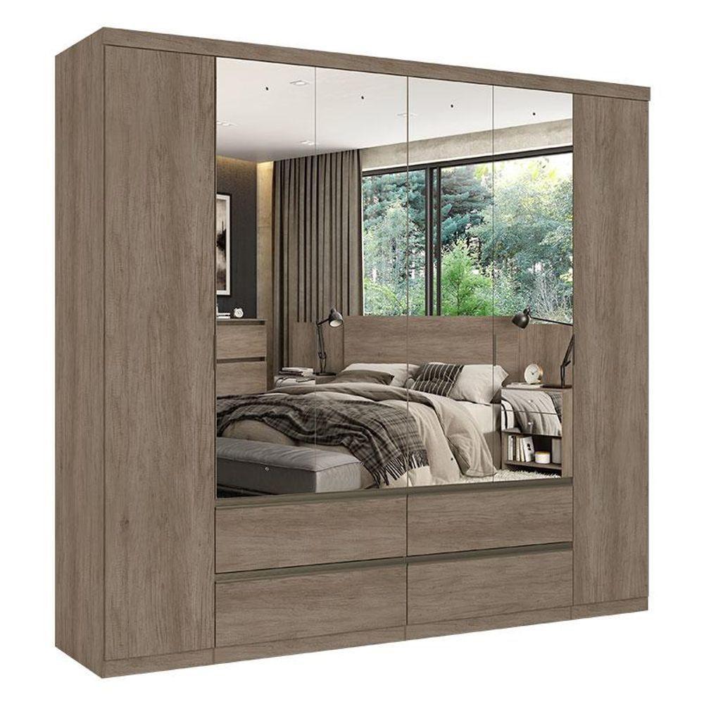 Guarda Roupa Casal Nobre 6 Portas Full Glass Rustic Acetinado E Cabeceira Com Mesas De Cabeceira Formosa Rustic- Thb - 2