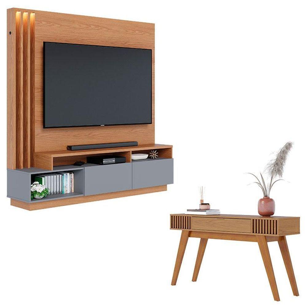 Estante Home Theater Humaita Freijó Cinza Acetinado Com Aparador Riviera Freijó - Colibri - 1