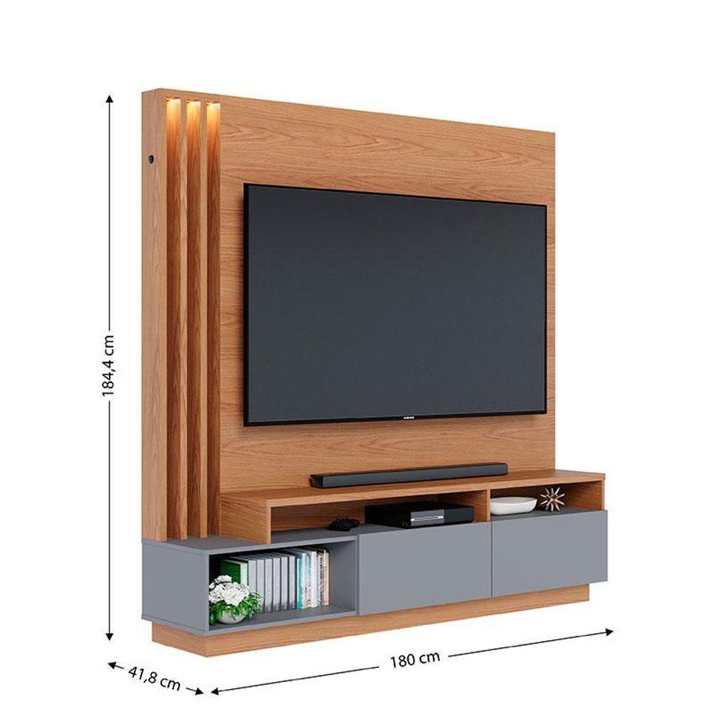 Estante Home Theater Humaita Freijó Cinza Acetinado Com Aparador Riviera Freijó - Colibri - 4