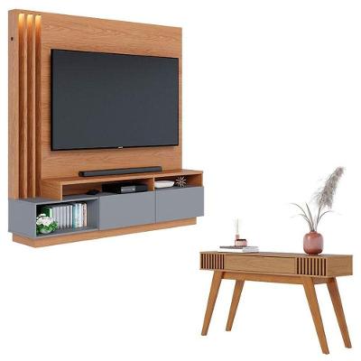 Estante Home Theater Humaita Freijó Cinza Acetinado Com Aparador Riviera Freijó - Colibri