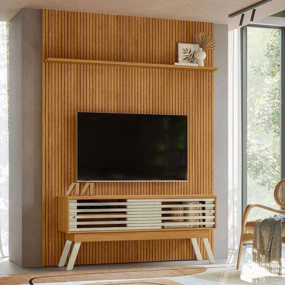 Painel Piso Teto New Interlagos Com Rack Bancada Frizz 1.5 New Premium Ambiente Cumaru Opala - Madetec - 1