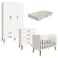 Quarto De Bebê Isis 3 Portas Com Gaveteiro Branco Acetinado E Colchão Gazin - Reller - 1