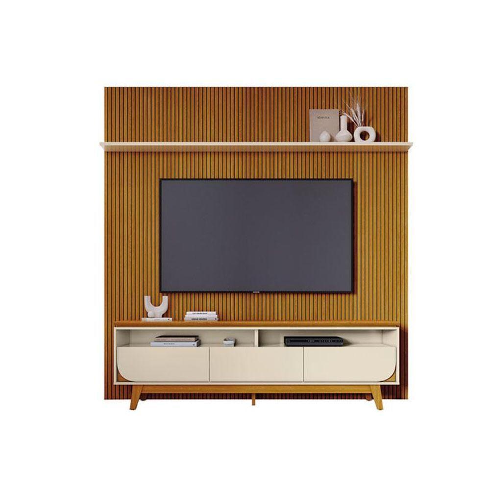 Painel Piso Teto New Guaporé Com Rack Bancada Selene New Luna Ambiente Cinamomo Off White - Madetec - 2