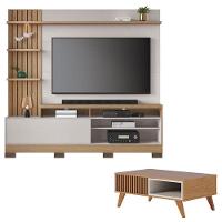 Estante Home Theater Maceió Com Pés E Mesa De Centro Jeri Freijó Off White - Colibri - 1