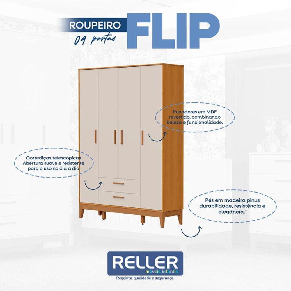 Guarda Roupa Infantil Flip 4 Portas Areia Acetinado Savana - Reller - 2