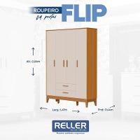 Guarda Roupa Infantil Flip 4 Portas Areia Acetinado Savana - Reller - 3