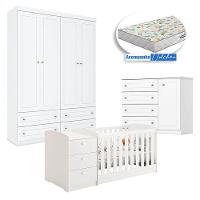 Quarto Infantil Americano 4 Portas E Berço Multifuncional Atlanta Branco Fosco Com Colchão Gazin - Reller - 1