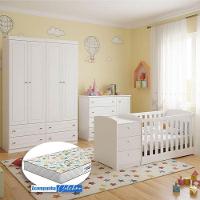 Quarto Infantil Americano 4 Portas E Berço Multifuncional Atlanta Branco Fosco Com Colchão Gazin - Reller - 10