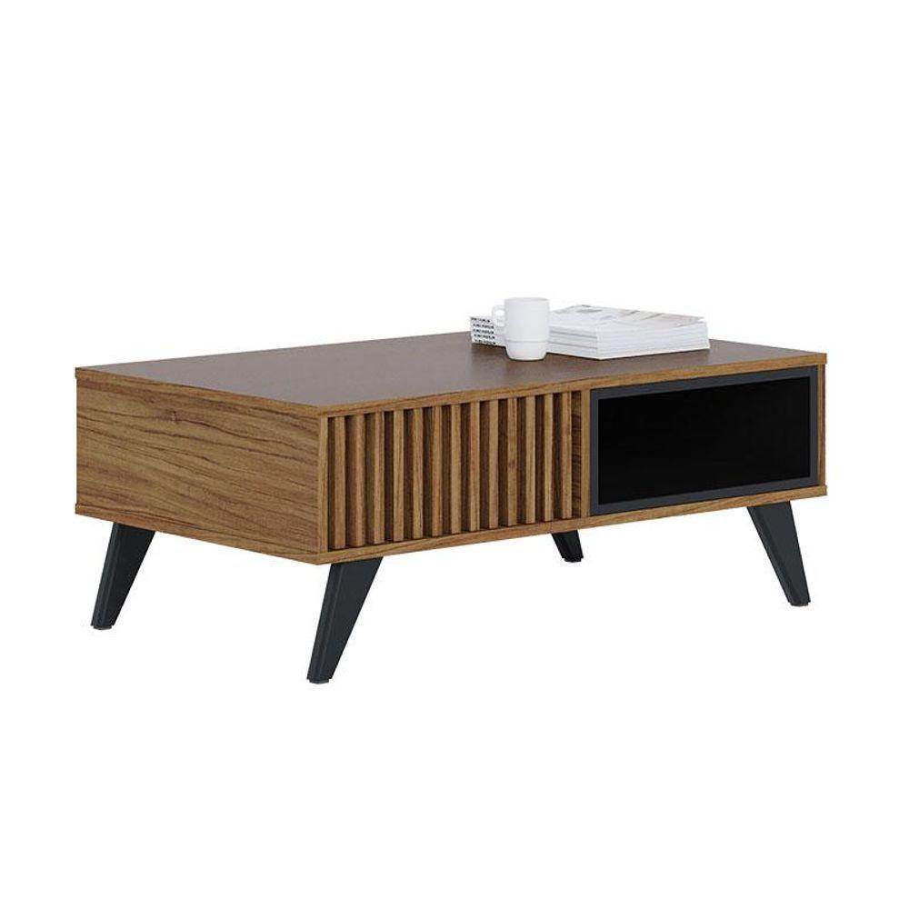 Rack Bancada Yara Com Mesa De Centro Jeri Noce Milano Preto Acetinado - Colibri - 5