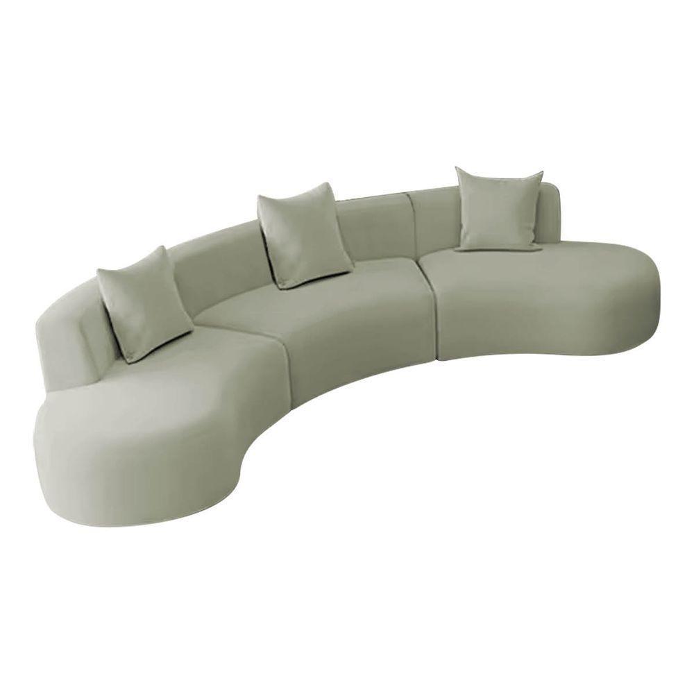 Kit Sofá Modular 4 Lugares 360cm Moderno Curvo Orgânico Duna Bouclé Verde Oliva - 1
