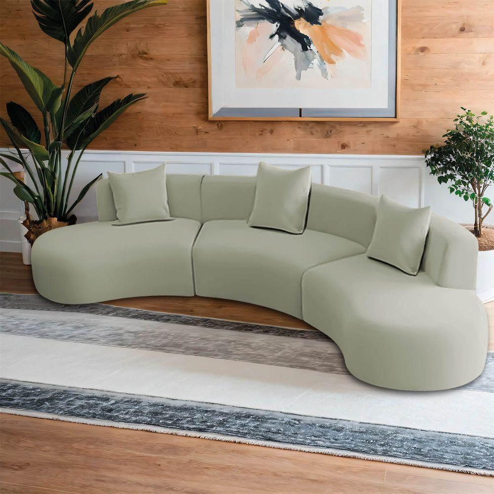 Kit Sofá Modular 4 Lugares 360cm Moderno Curvo Orgânico Duna Bouclé Verde Oliva - 2