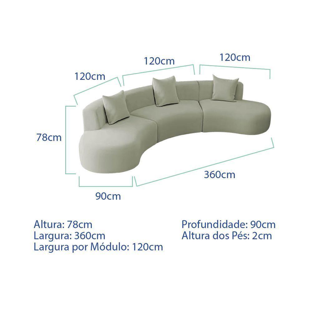 Kit Sofá Modular 4 Lugares 360cm Moderno Curvo Orgânico Duna Bouclé Verde Oliva - 3