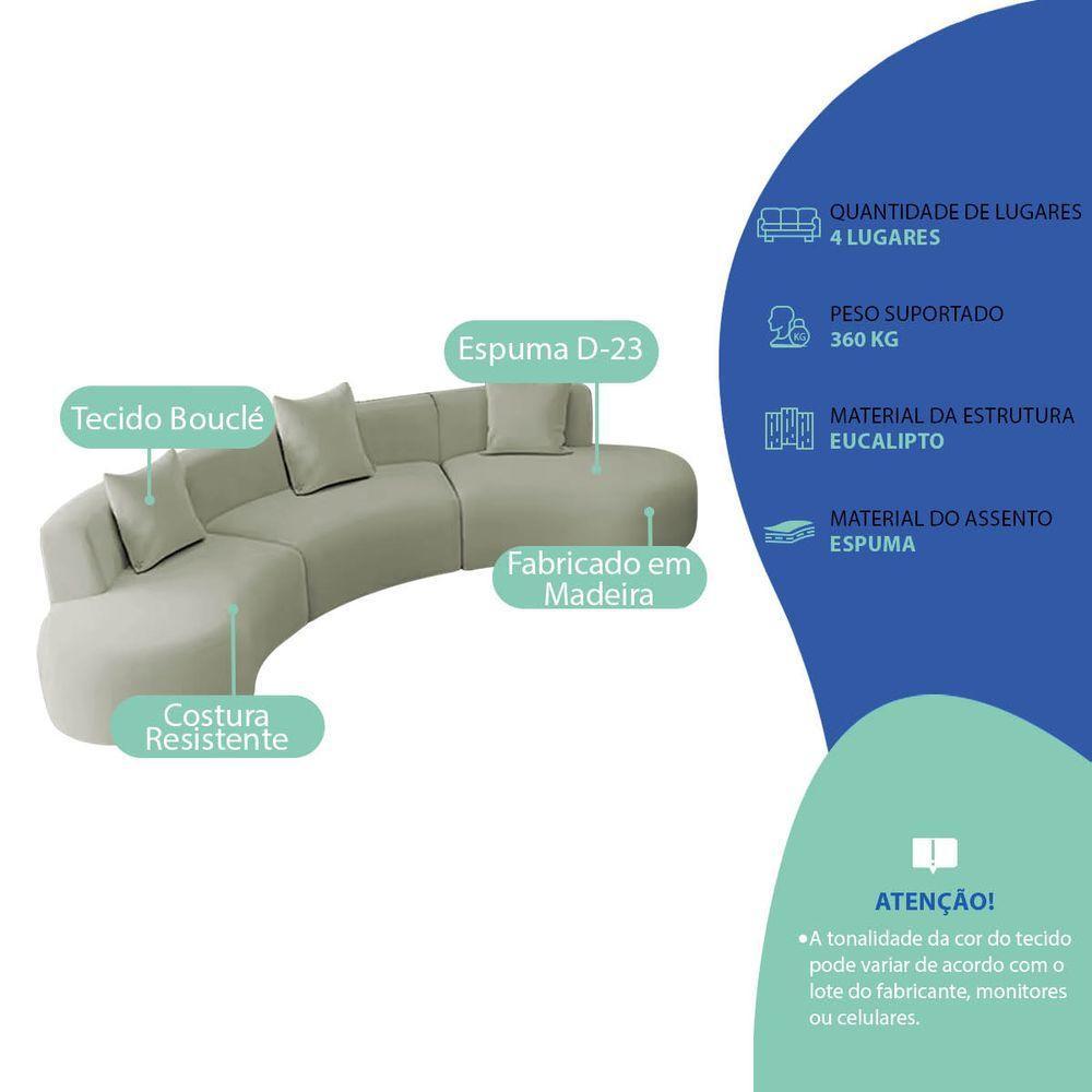 Kit Sofá Modular 4 Lugares 360cm Moderno Curvo Orgânico Duna Bouclé Verde Oliva - 4