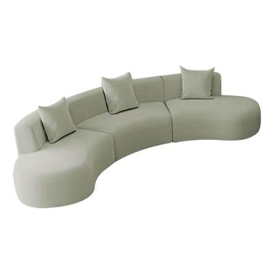 Kit Sofá Modular 4 Lugares 360cm Moderno Curvo Orgânico Duna Bouclé Verde Oliva