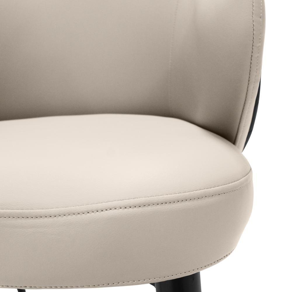 Cadeira De Jantar Estofada Milano Design Italiano Revestimento Em Pu Com Pés Metálicos E Encosto Ergonômico - Bege-cinza - 9