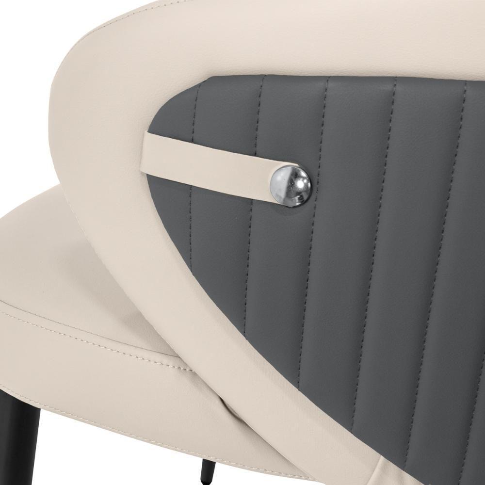 Cadeira De Jantar Estofada Milano Design Italiano Revestimento Em Pu Com Pés Metálicos E Encosto Ergonômico - Bege-cinza - 10