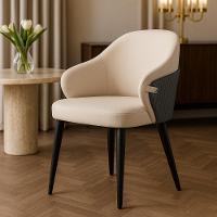 Cadeira De Jantar Estofada Milano Design Italiano Revestimento Em Pu Com Pés Metálicos E Encosto Ergonômico - Bege-cinza - 5