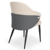 Cadeira De Jantar Estofada Milano Design Italiano Revestimento Em Pu Com Pés Metálicos E Encosto Ergonômico - Bege-cinza - 6