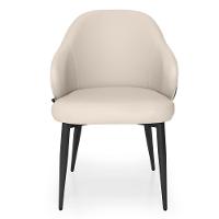 Cadeira De Jantar Estofada Milano Design Italiano Revestimento Em Pu Com Pés Metálicos E Encosto Ergonômico - Bege-cinza - 7