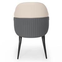 Cadeira De Jantar Estofada Milano Design Italiano Revestimento Em Pu Com Pés Metálicos E Encosto Ergonômico - Bege-cinza - 8