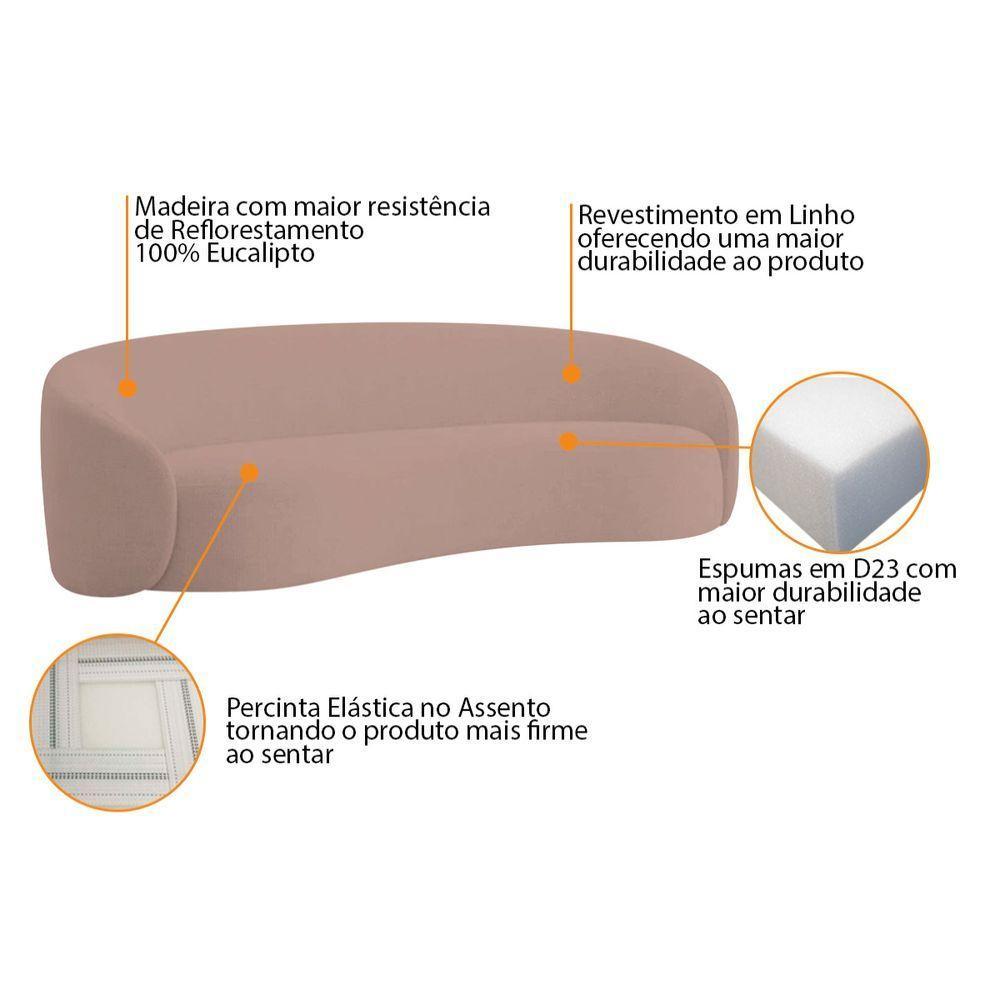 Sofá 2 Lugares Amore 160cm Orgânico Luxo Recepção Escritório Linho Rosê - 7