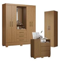 Guarda Roupa Solteiro Paris 2045150 Com Armário Multiuso 2000192 E Cômoda 2014143 Atacama - Aramóveis - 1