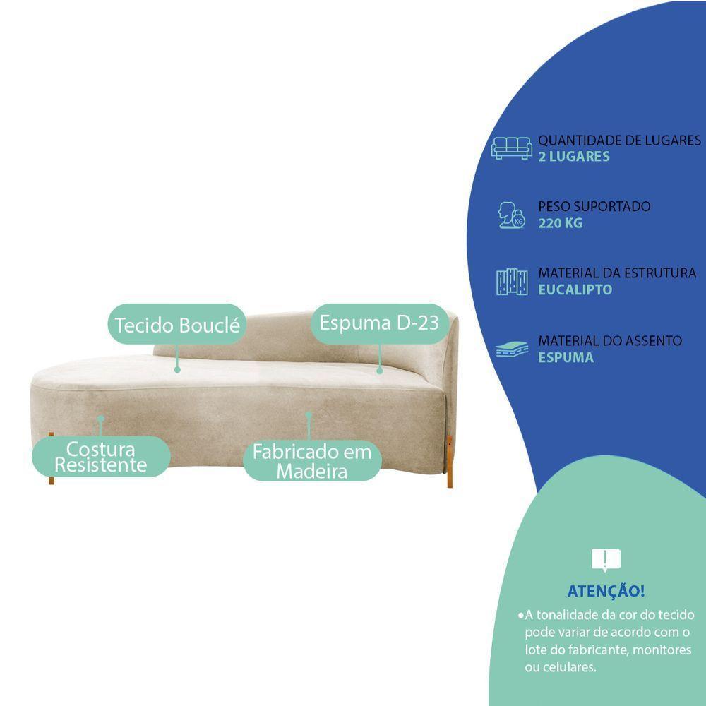 Divã Recamier Orgânico França 160cm Lado Esq Pés Madeira Bouclé Bege - 3