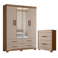 Guarda Roupa Solteiro Miami E Cômoda Dhara Carvalho Fendi - Moval - 1