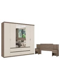 Guarda Roupa Casal Nobre 6 Portas Glass Rustic Off White E Cabeceira Com Mesas De Cabeceira Formosa Rustic- Thb - 1